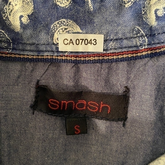 Smash Dress Shirt Blue with White Paisley Mens Sm - Picture 4 of 10